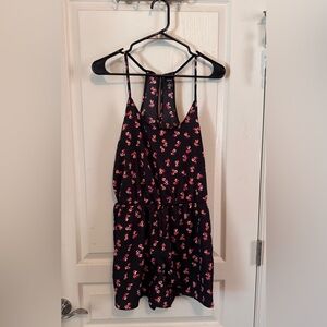 City Streets Black Romper with Red Floral Accents